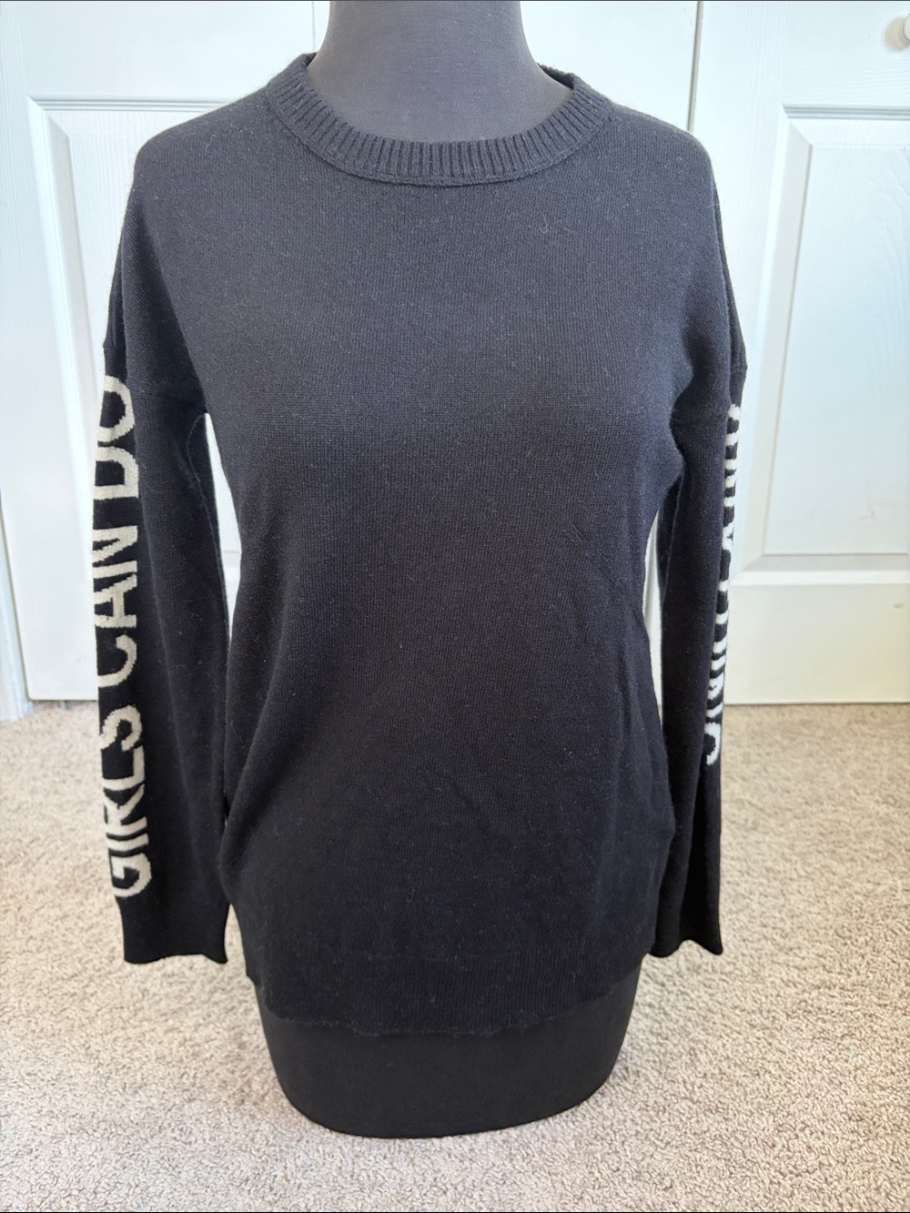 Zadig Voltaire Gaby Black Wool Cashmere Sweater “Girls Can Do Anything” S NWT